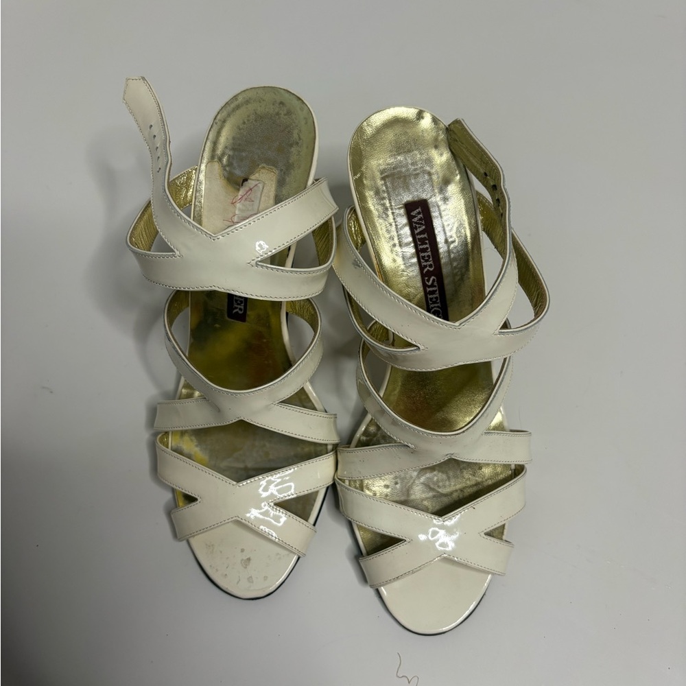 Walter Steiger White Patent Leather Strappy Heels Size 7